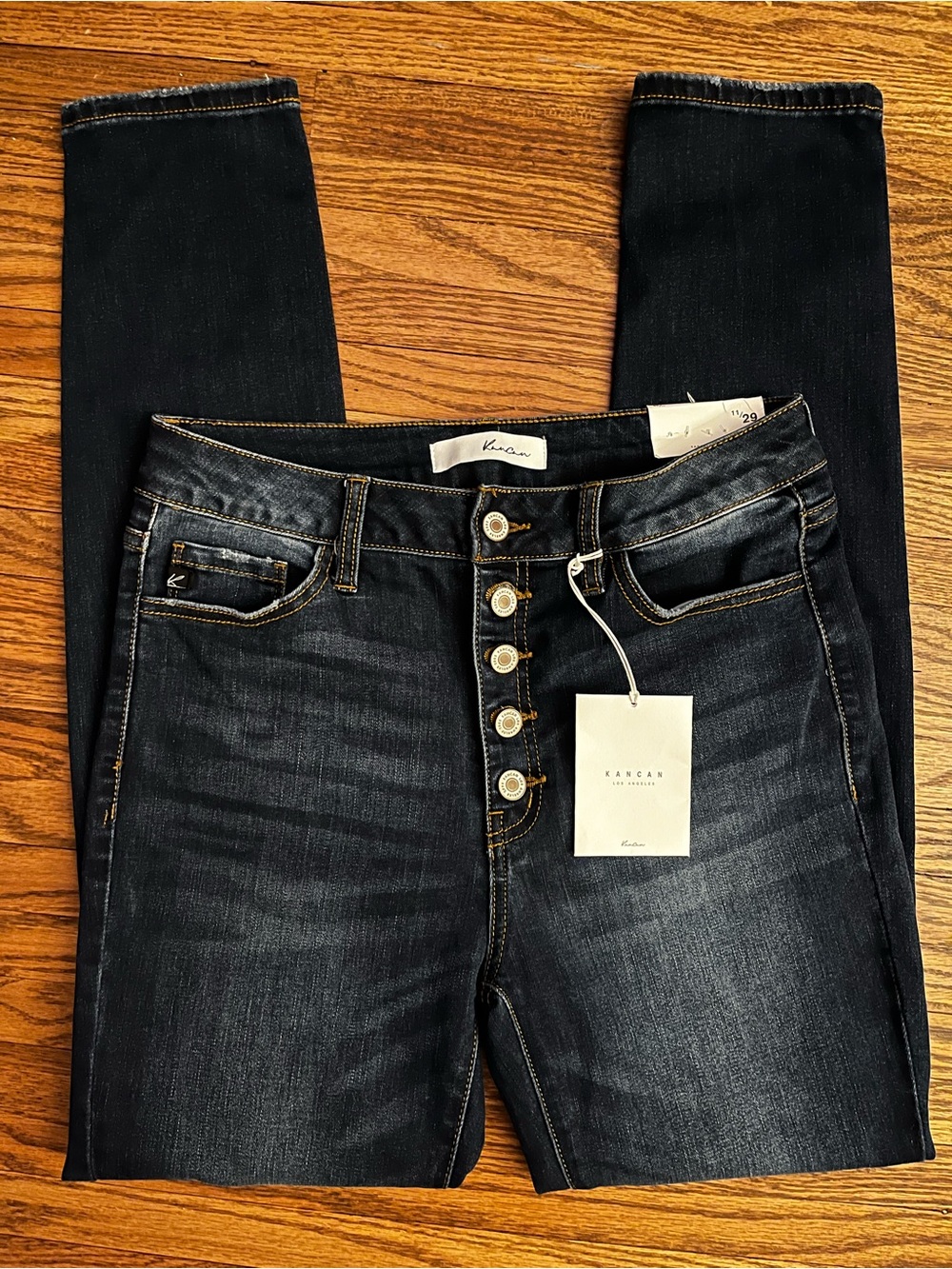 KanCan Women's Dark Blue Skinny Button-Fly Jeans
